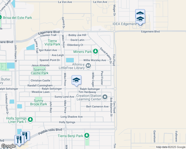 map of restaurants, bars, coffee shops, grocery stores, and more near Willie Cager in El Paso