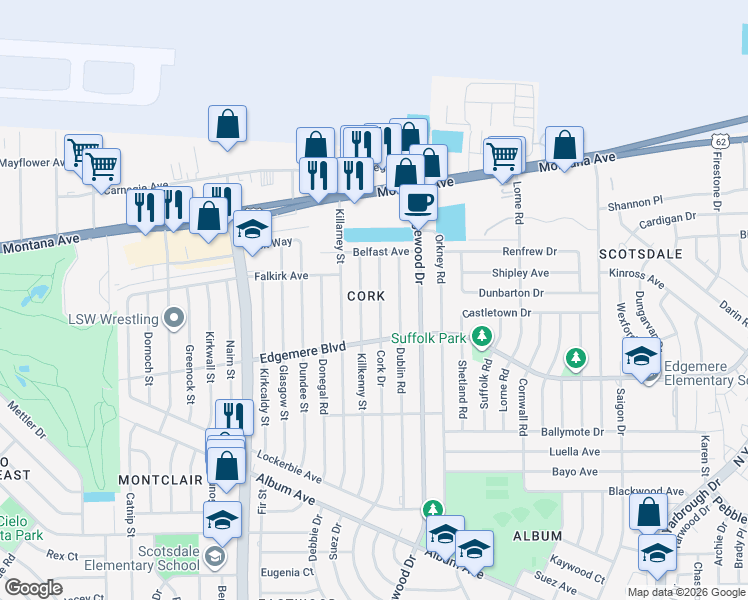 map of restaurants, bars, coffee shops, grocery stores, and more near 3313 Cork Drive in El Paso