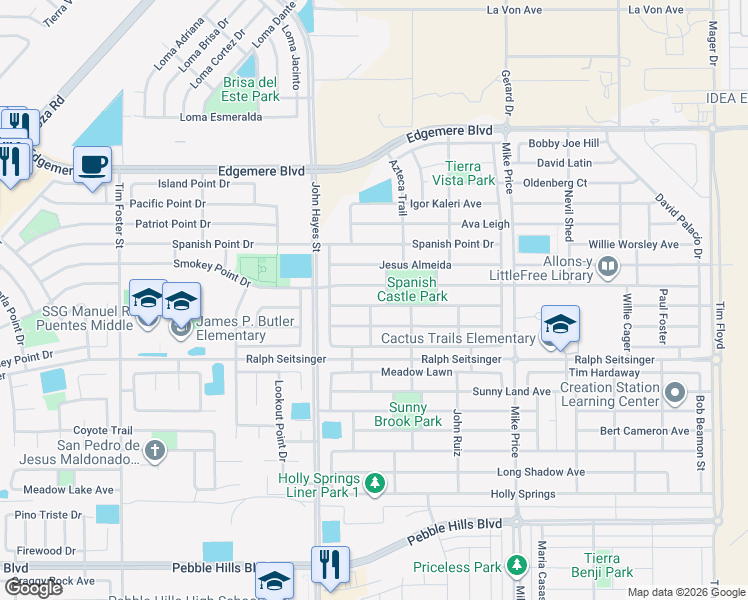 map of restaurants, bars, coffee shops, grocery stores, and more near 14529 Smokey Point Drive in El Paso