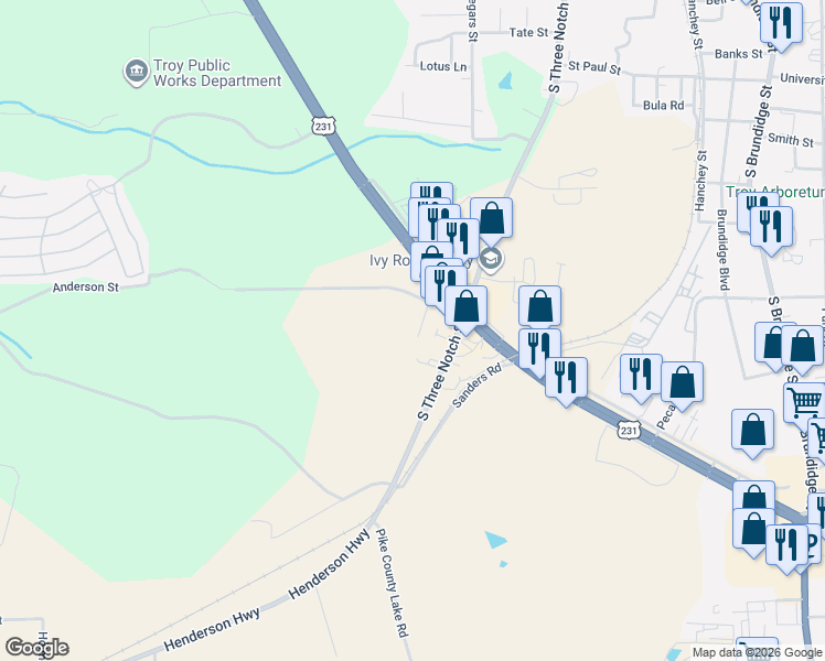 map of restaurants, bars, coffee shops, grocery stores, and more near 1-99 Taylor Place in Troy