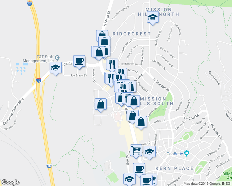 map of restaurants, bars, coffee shops, grocery stores, and more near 4141 North Mesa Street in El Paso