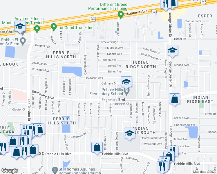 map of restaurants, bars, coffee shops, grocery stores, and more near 3429 Hickman Street in El Paso