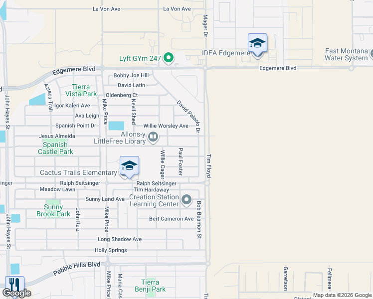 map of restaurants, bars, coffee shops, grocery stores, and more near 14961 Boer Trail in El Paso