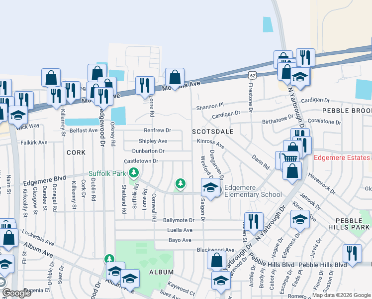 map of restaurants, bars, coffee shops, grocery stores, and more near 3335 Limerick Road in El Paso