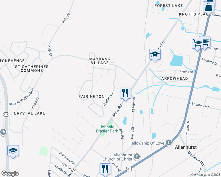 map of restaurants, bars, coffee shops, grocery stores, and more near 178 Wayfair Lane in Hinesville