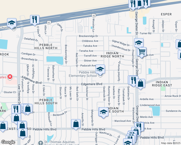 map of restaurants, bars, coffee shops, grocery stores, and more near 3432 Hickman Street in El Paso