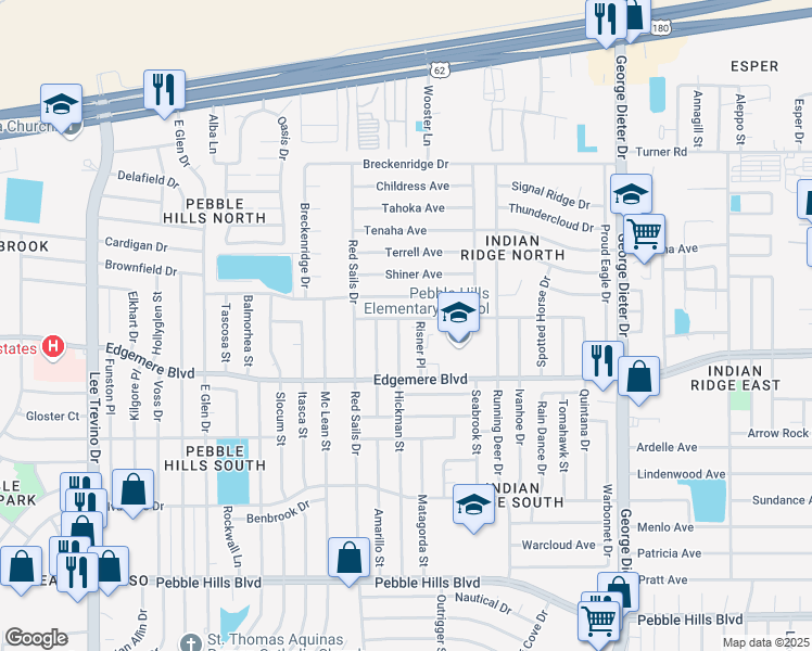 map of restaurants, bars, coffee shops, grocery stores, and more near 3432 Hickman Street in El Paso