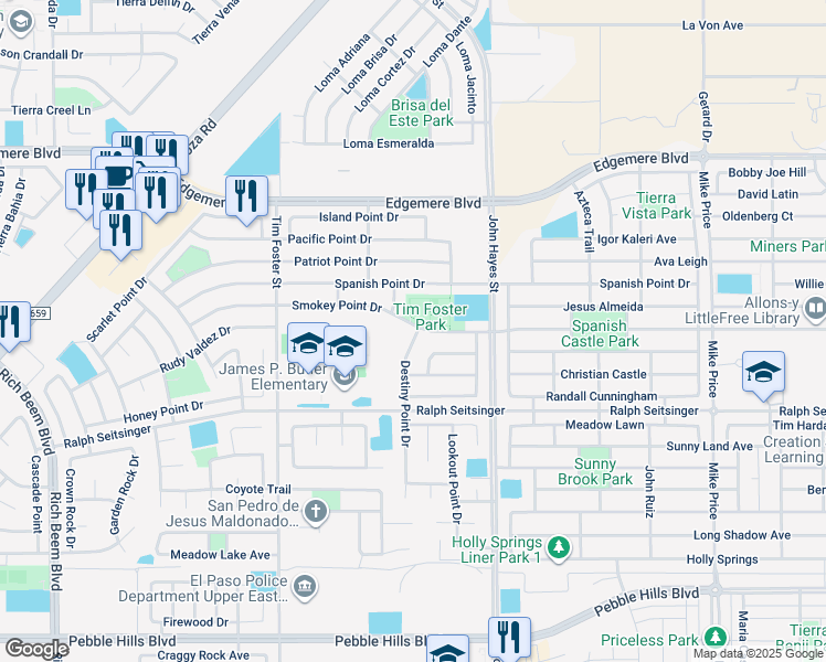 map of restaurants, bars, coffee shops, grocery stores, and more near 14348 Smokey Point Drive in El Paso