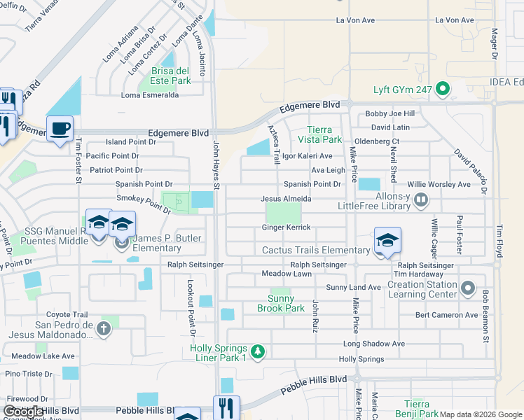 map of restaurants, bars, coffee shops, grocery stores, and more near 3231 Andalusian in El Paso