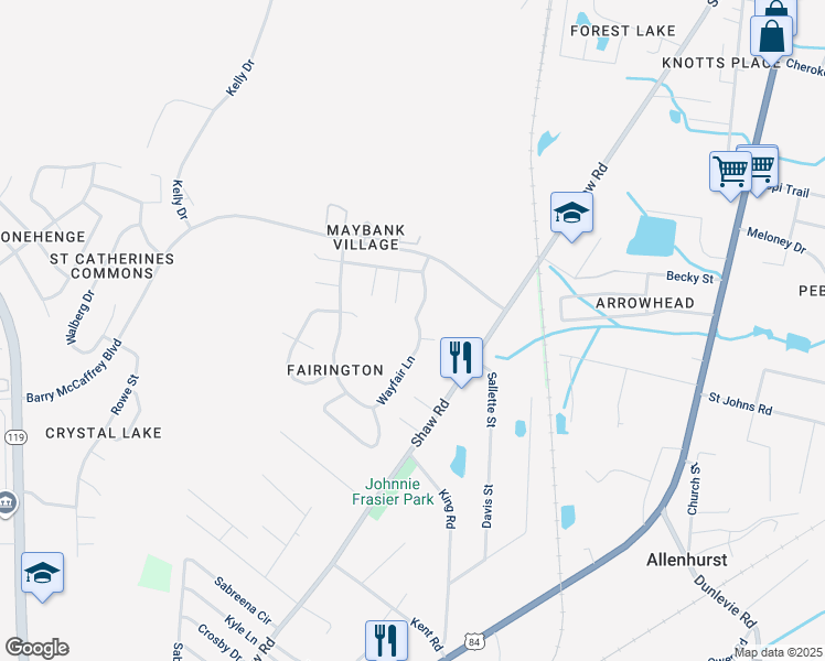 map of restaurants, bars, coffee shops, grocery stores, and more near 178 Wayfair Lane in Hinesville