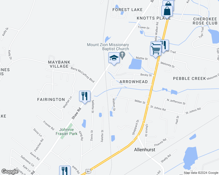map of restaurants, bars, coffee shops, grocery stores, and more near 182 Sequoia Circle in Hinesville