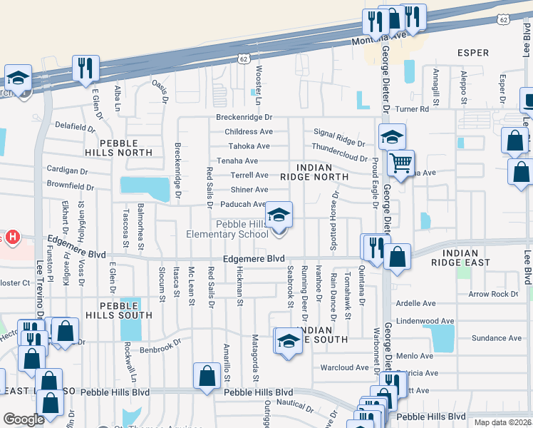 map of restaurants, bars, coffee shops, grocery stores, and more near 11163 Quintana Drive in El Paso