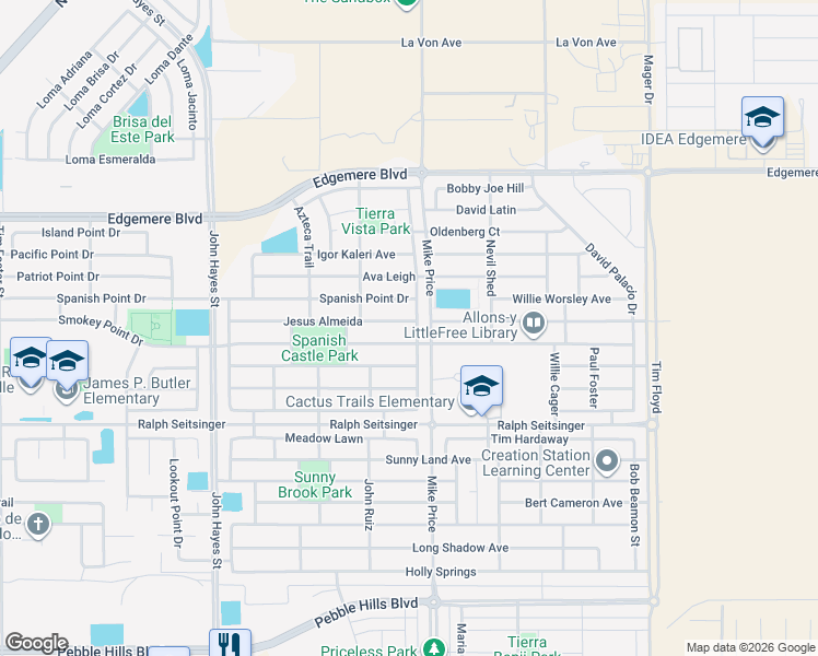 map of restaurants, bars, coffee shops, grocery stores, and more near 3232 Peruvian Paso in El Paso