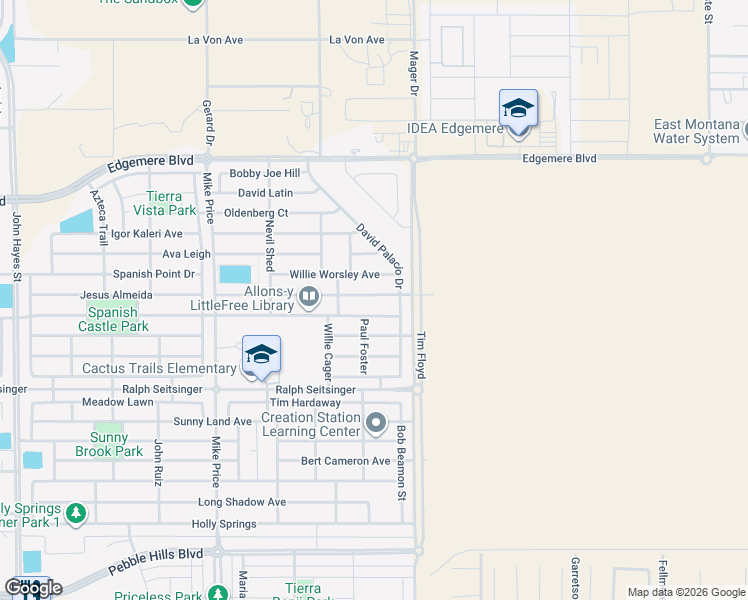 map of restaurants, bars, coffee shops, grocery stores, and more near 14961 Boer Trail in El Paso