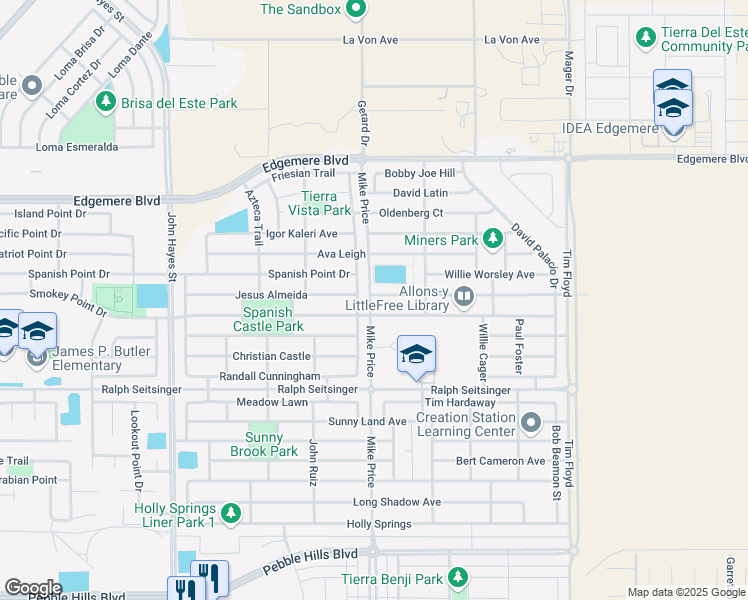 map of restaurants, bars, coffee shops, grocery stores, and more near 14712 Boer Trail in El Paso