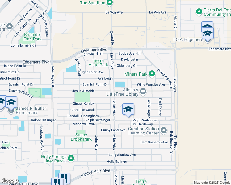 map of restaurants, bars, coffee shops, grocery stores, and more near 14712 Boer Trail in El Paso