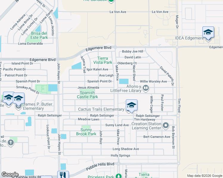map of restaurants, bars, coffee shops, grocery stores, and more near 3232 Peruvian Paso in El Paso