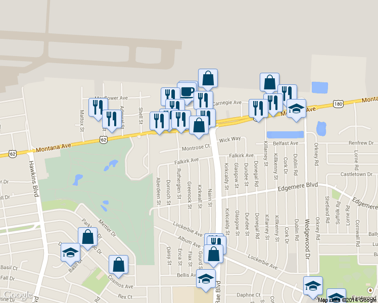map of restaurants, bars, coffee shops, grocery stores, and more near 9501 Falkirk Avenue in El Paso