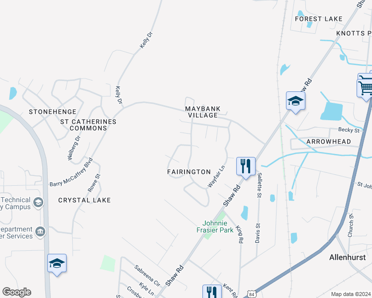 map of restaurants, bars, coffee shops, grocery stores, and more near 302 Clairemore Circle in Hinesville