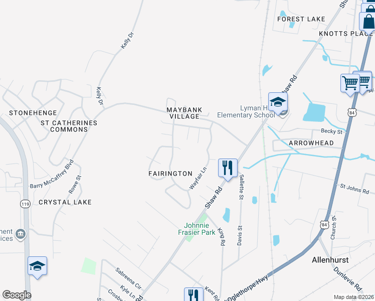 map of restaurants, bars, coffee shops, grocery stores, and more near 405 Clairemore Circle in Hinesville