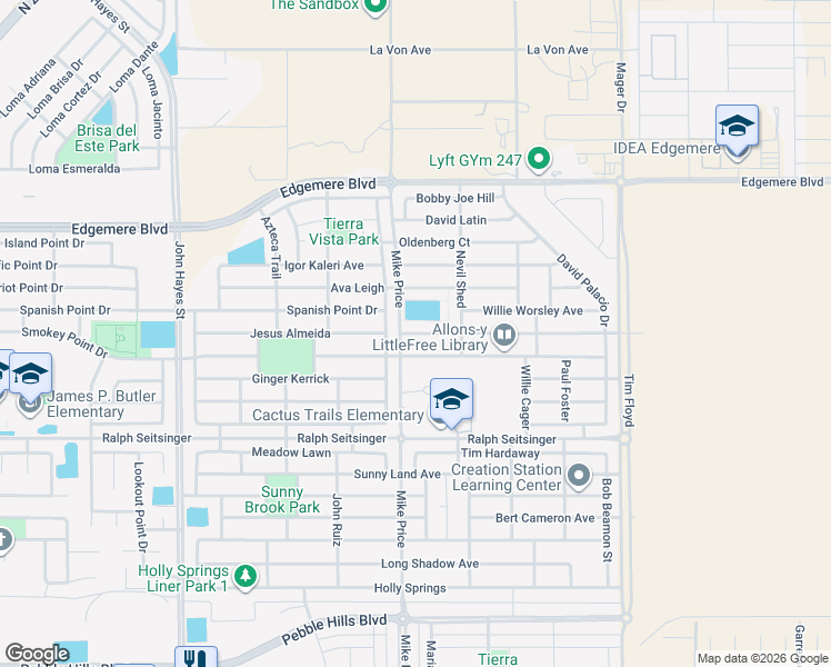 map of restaurants, bars, coffee shops, grocery stores, and more near 14748 Harry Flournoy in El Paso