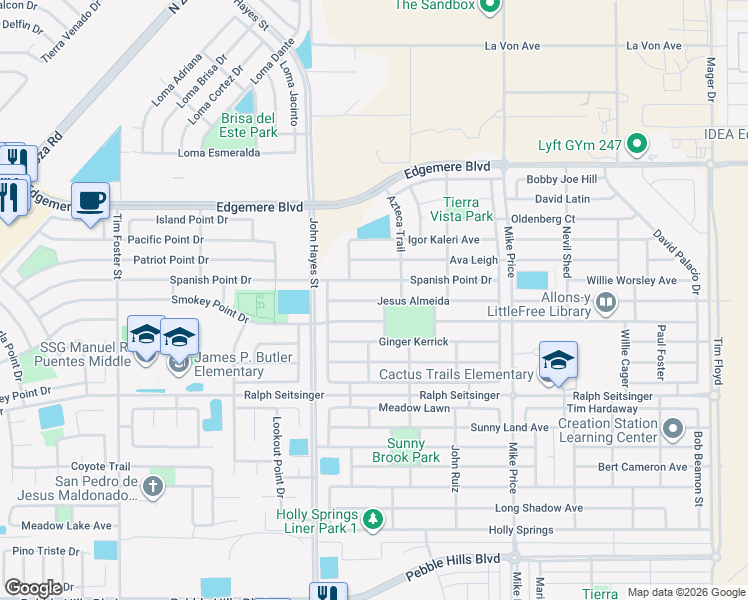 map of restaurants, bars, coffee shops, grocery stores, and more near 3231 Andalusian in El Paso