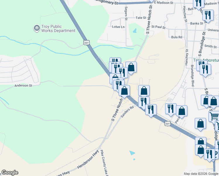 map of restaurants, bars, coffee shops, grocery stores, and more near 1-99 Taylor Place in Troy