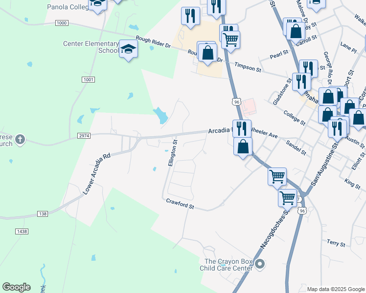 map of restaurants, bars, coffee shops, grocery stores, and more near 673 Arcadia Court in Center