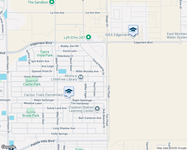 map of restaurants, bars, coffee shops, grocery stores, and more near 14937 Willie Worsley Avenue in El Paso