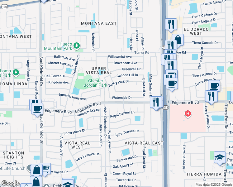 map of restaurants, bars, coffee shops, grocery stores, and more near 3440 Dragon Crest Drive in El Paso