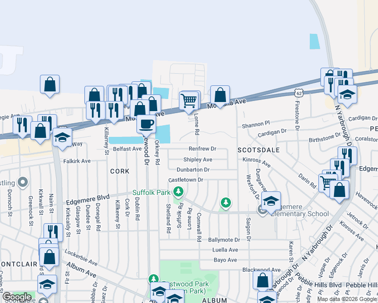 map of restaurants, bars, coffee shops, grocery stores, and more near 10100 Hedgerow Court in El Paso