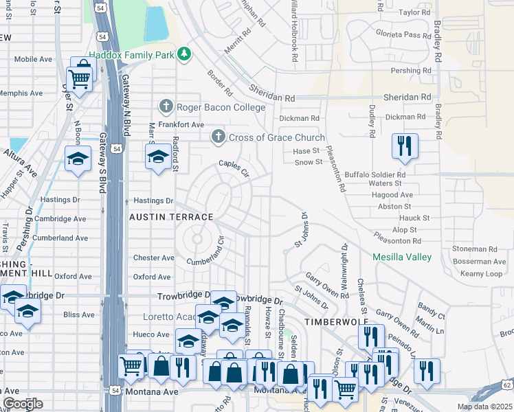 map of restaurants, bars, coffee shops, grocery stores, and more near 4744 Caples Circle in El Paso