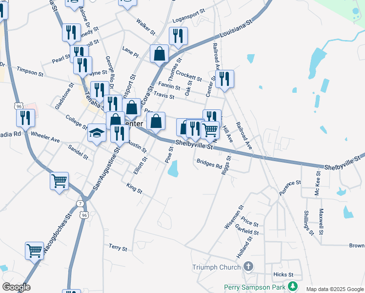map of restaurants, bars, coffee shops, grocery stores, and more near 507-599 Shelbyville St in Center