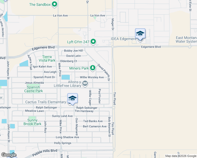 map of restaurants, bars, coffee shops, grocery stores, and more near 14937 Willie Worsley Avenue in El Paso