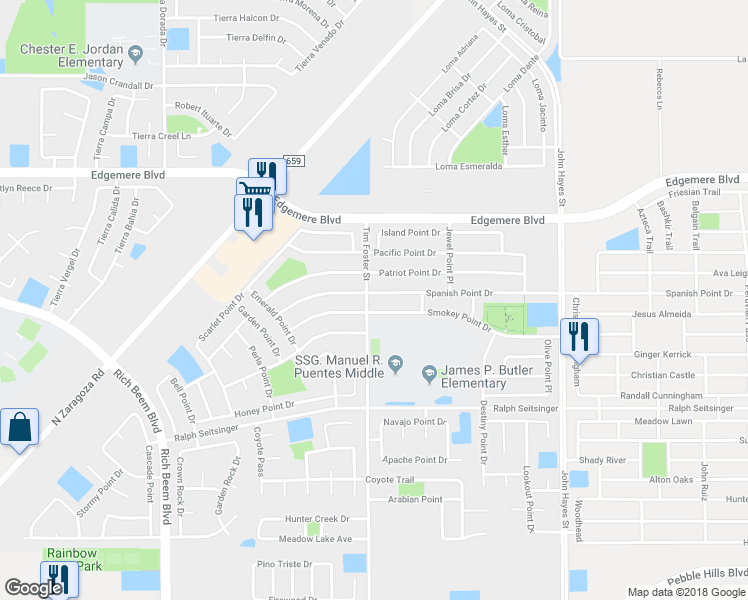 map of restaurants, bars, coffee shops, grocery stores, and more near 14245 Spanish Point Drive in El Paso