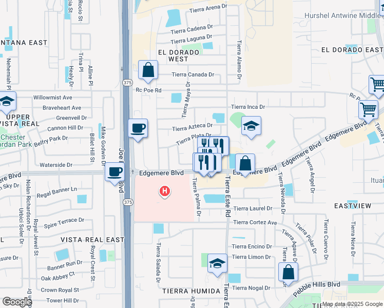 map of restaurants, bars, coffee shops, grocery stores, and more near 3449 Tierra Cobre Drive in El Paso