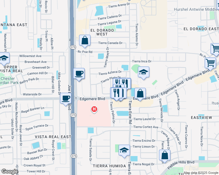 map of restaurants, bars, coffee shops, grocery stores, and more near 3449 Tierra Cobre Drive in El Paso