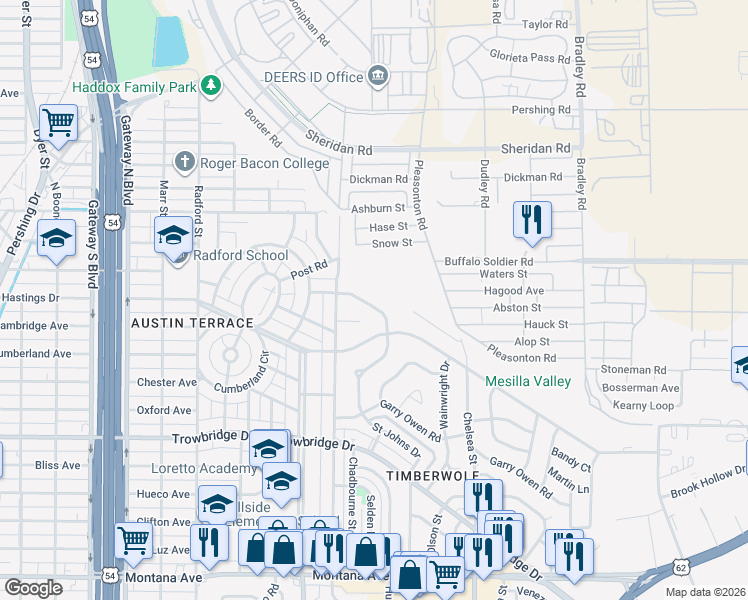 map of restaurants, bars, coffee shops, grocery stores, and more near 1928 Saint Johns Drive in El Paso