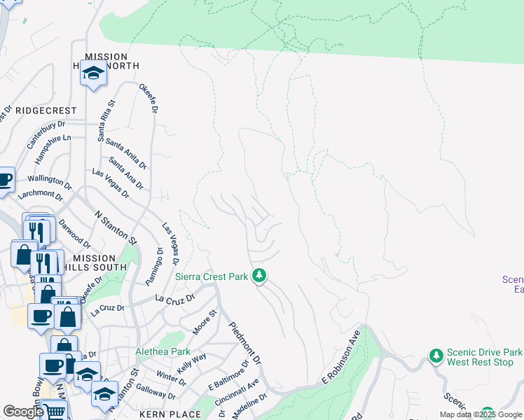 map of restaurants, bars, coffee shops, grocery stores, and more near in El Paso
