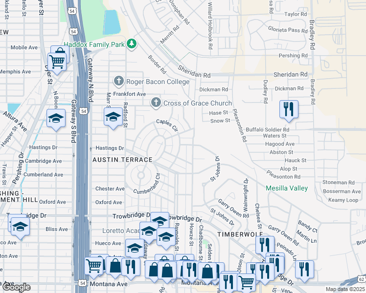 map of restaurants, bars, coffee shops, grocery stores, and more near 4744 Caples Circle in El Paso
