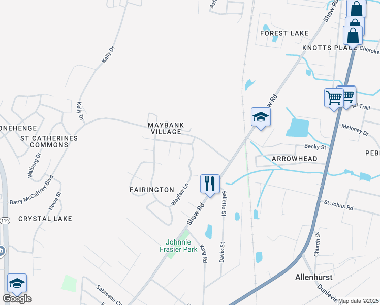 map of restaurants, bars, coffee shops, grocery stores, and more near 192 Wayfair Lane in Hinesville