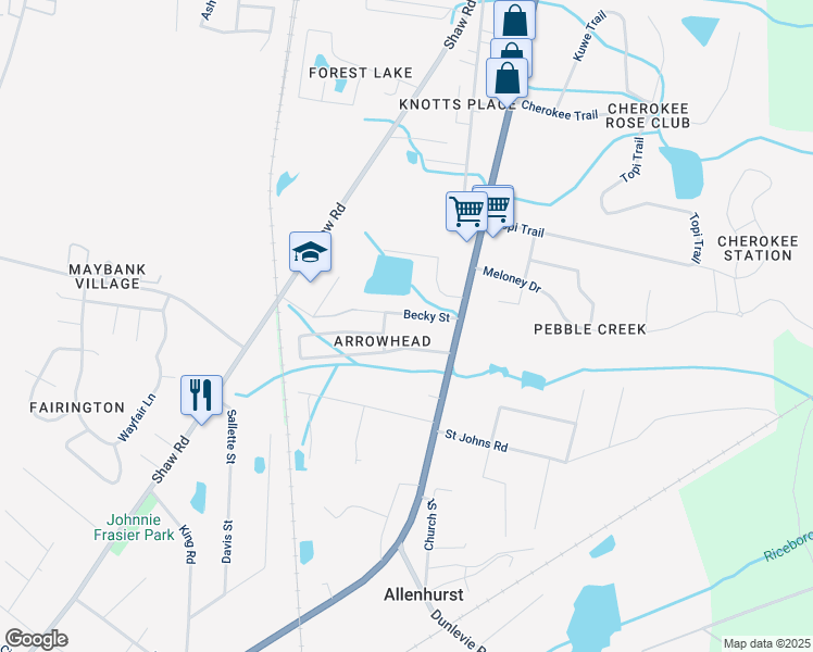 map of restaurants, bars, coffee shops, grocery stores, and more near 121 Becky Street in Hinesville