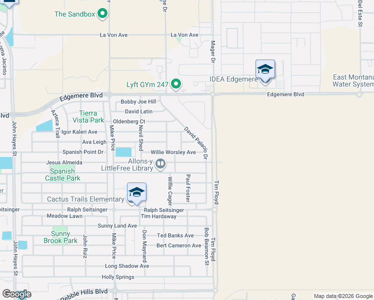 map of restaurants, bars, coffee shops, grocery stores, and more near 14937 Willie Worsley Avenue in El Paso