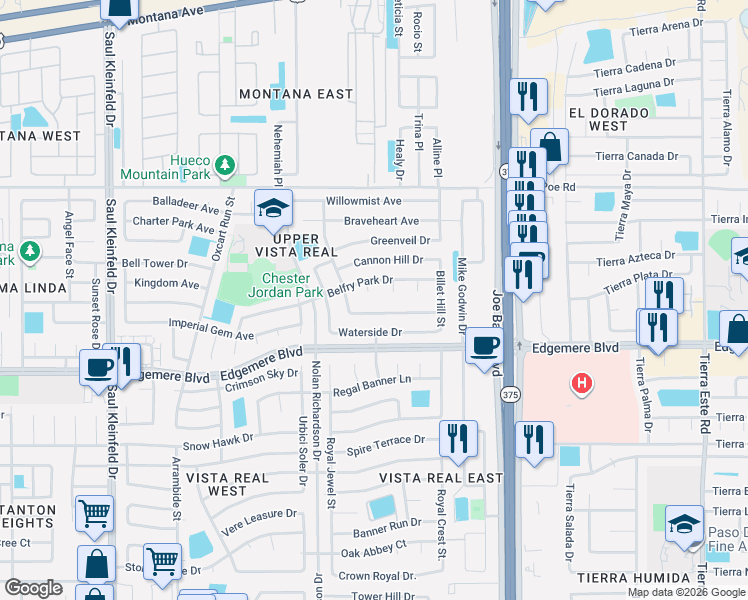 map of restaurants, bars, coffee shops, grocery stores, and more near 3441 Buffalo Gap Place in El Paso