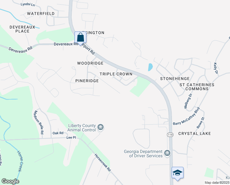 map of restaurants, bars, coffee shops, grocery stores, and more near 1341 Loblolly Drive in Hinesville