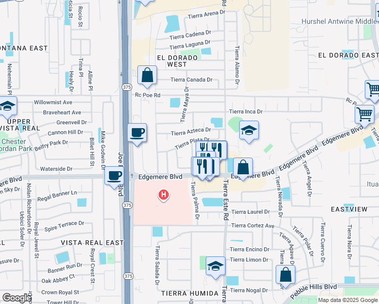 map of restaurants, bars, coffee shops, grocery stores, and more near 3449 Tierra Cobre Drive in El Paso