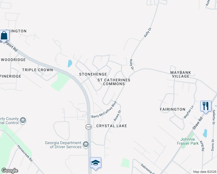 map of restaurants, bars, coffee shops, grocery stores, and more near 2121 Walberg Drive in Hinesville