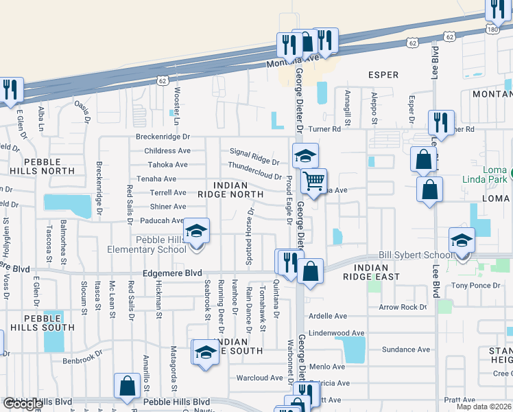 map of restaurants, bars, coffee shops, grocery stores, and more near 11240 War Feather Drive in El Paso