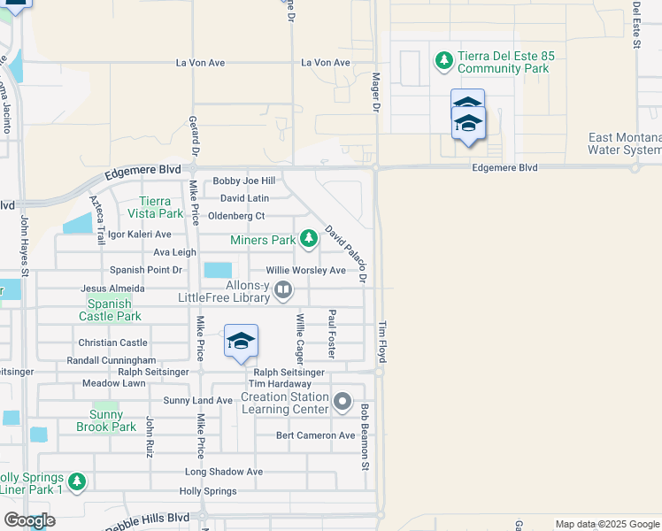 map of restaurants, bars, coffee shops, grocery stores, and more near 14925 Willie Worsley Avenue in El Paso