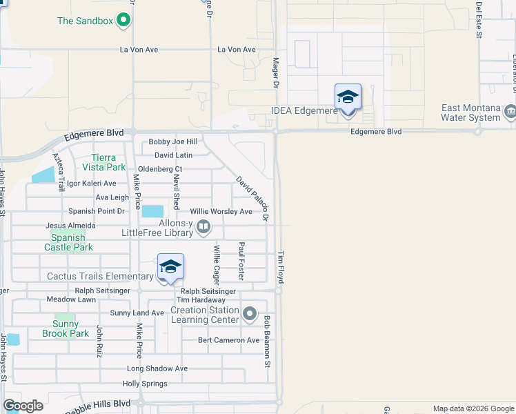 map of restaurants, bars, coffee shops, grocery stores, and more near 14937 Willie Worsley Avenue in El Paso